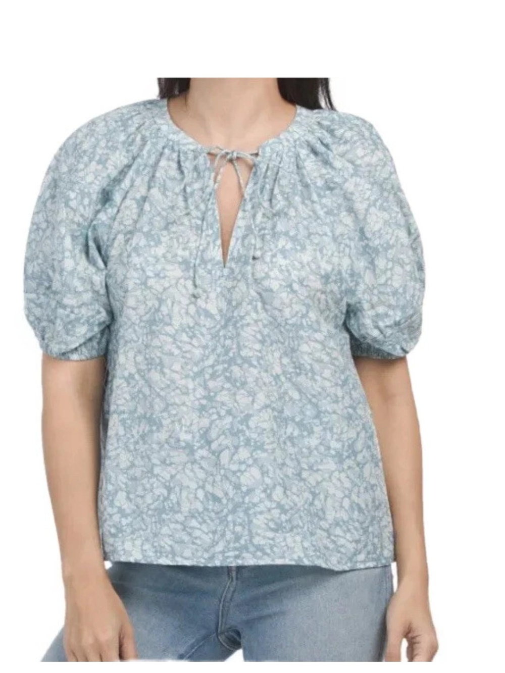 bid House Of Harlow 1960 Women’s Puff Sleeve Tie Neck Top- Size XS -Blue-  NWT